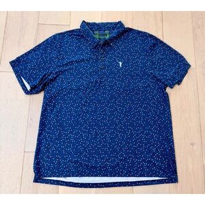 William Murray Golf Mens 3XL Blue Golf Flag Print Polo Shirt Short Sleeve 3XL